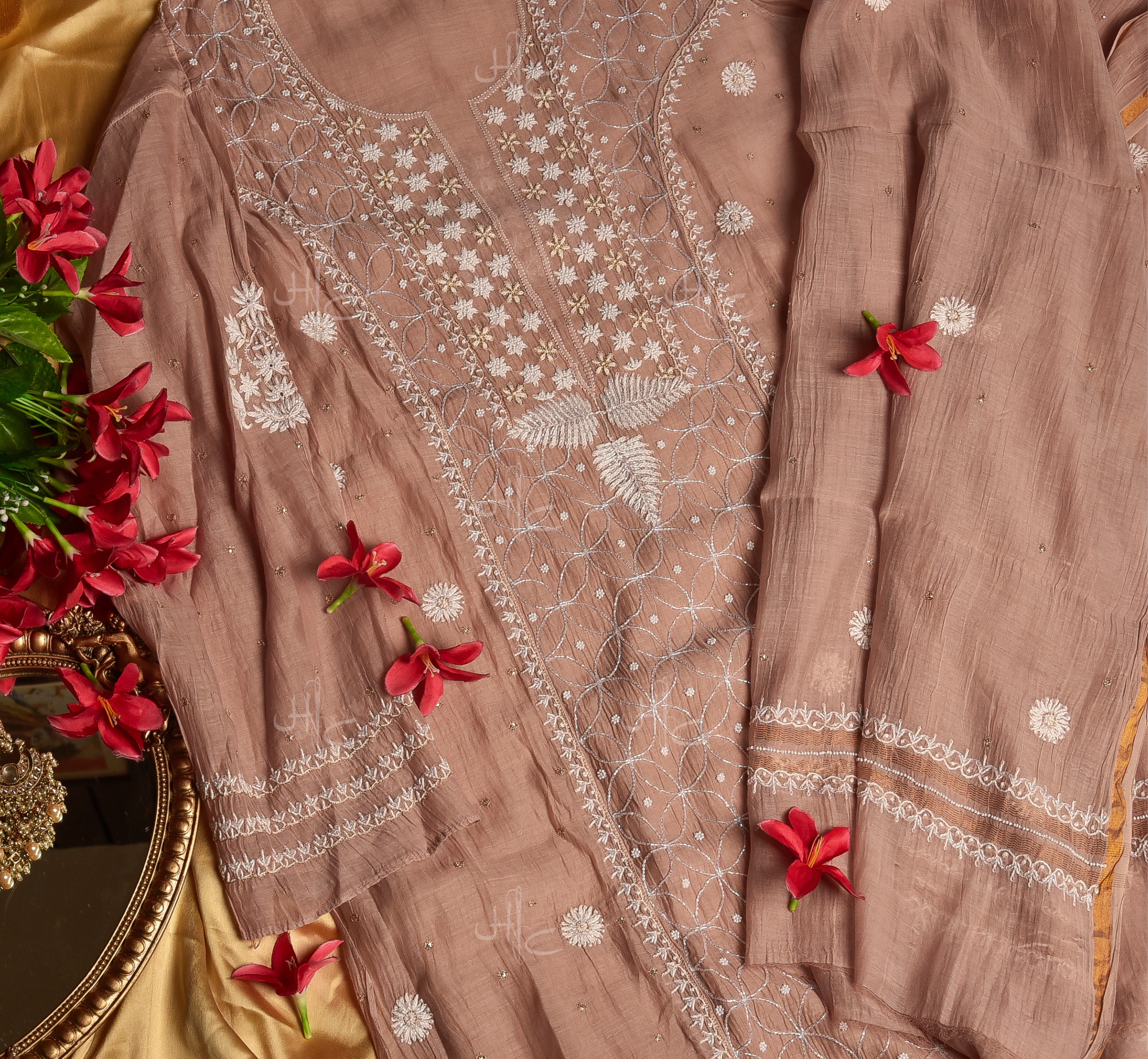 Veersons Chikankari Cotton Tye&Dye Lucknowi Chikankari Full Suit Set –  Veersons-Chikankari Studio